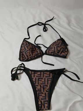 Fendi Brown & Black FF Logo String Bikini